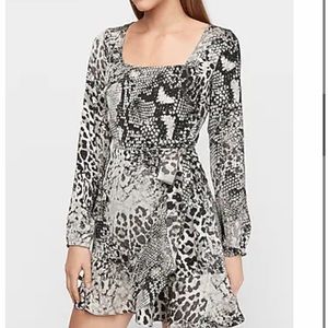 Snakeskin Print Square Neck Ruffle Wrap Mini Dress
